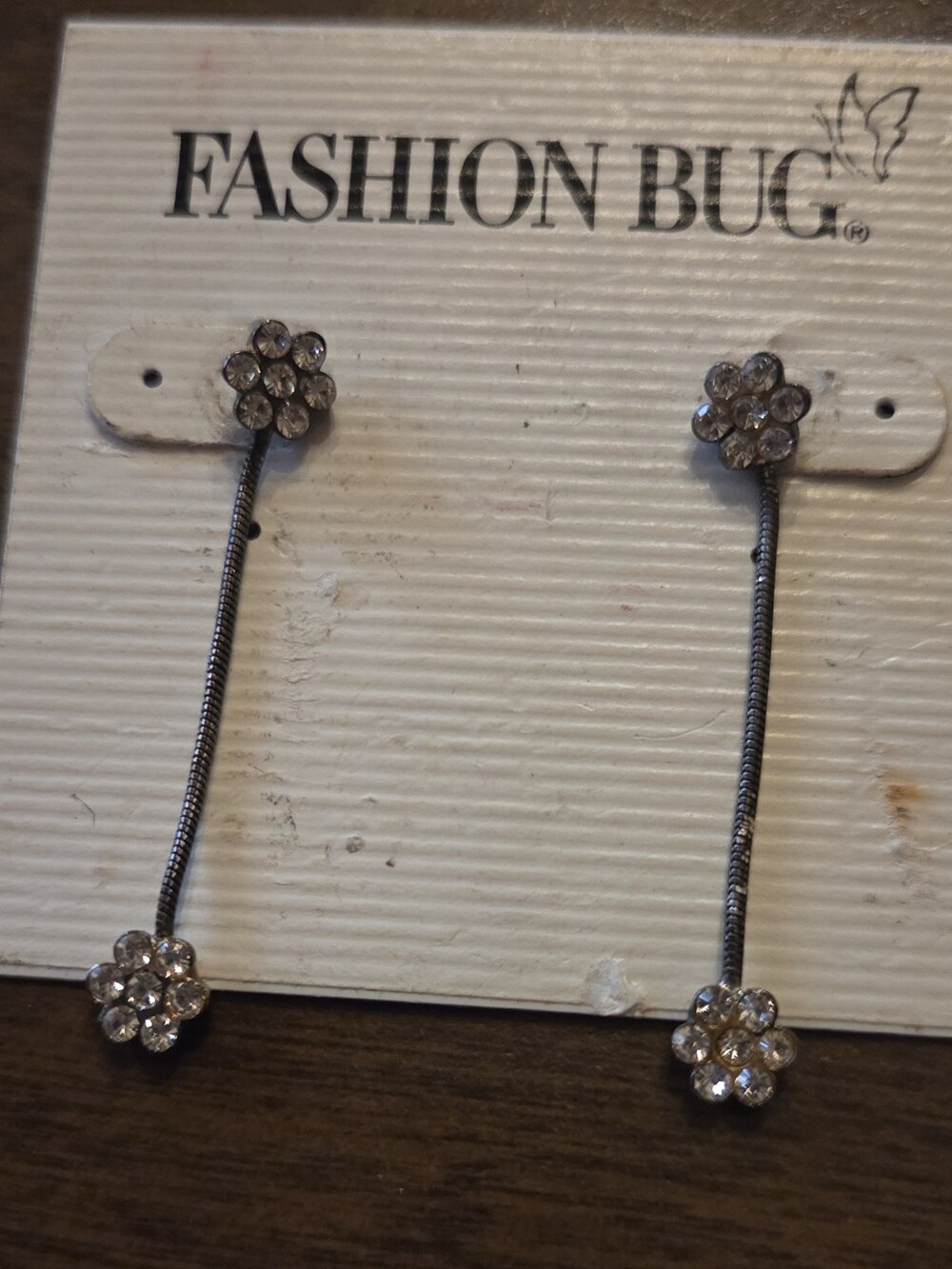 Fashion Bug Silver-Tone Long Dangle Flower Crystal Earrings 90s